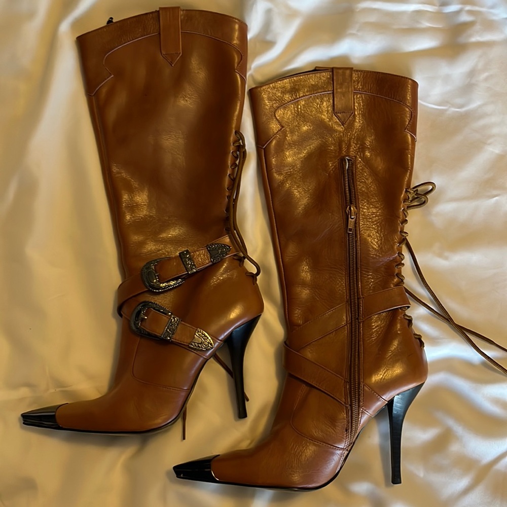 Brown high heel boots